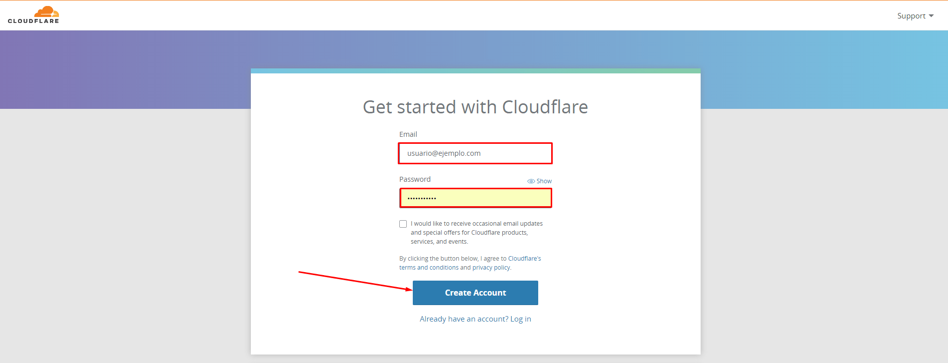 Crear cuenta en Cloudflare