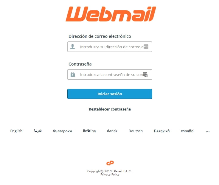 Cpanel webmail iniciar sesion