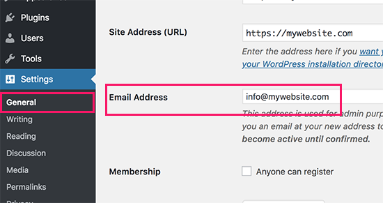 Modificar correo electrónico de administrador de WordPress