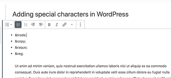 Cómo colocar caracteres especiales en posts de WordPress