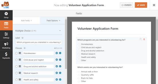 Crear un formulario de solicitud de voluntarios en WordPress