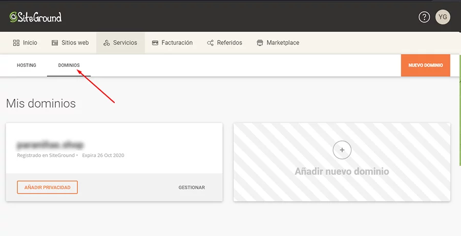 Gestión de dominios en Siteground