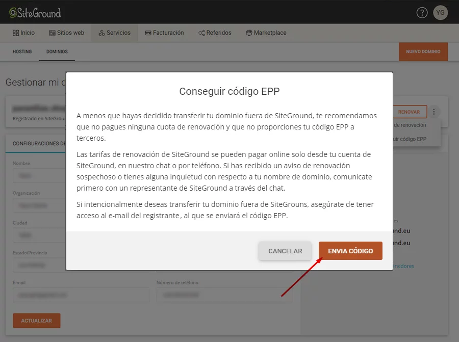 Pasos para conseguir el Auth-code en SiteGround