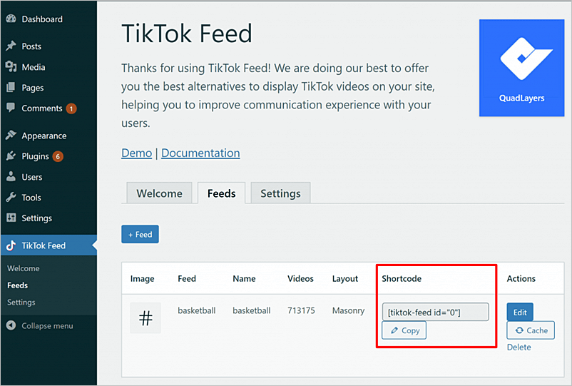 Videos de TikTok con WP TikTok Feed en WordPress
